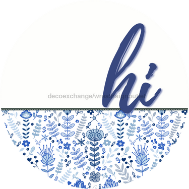 Blue Floral Door Hanger Dco-01575-Dh 18’ Round Wood